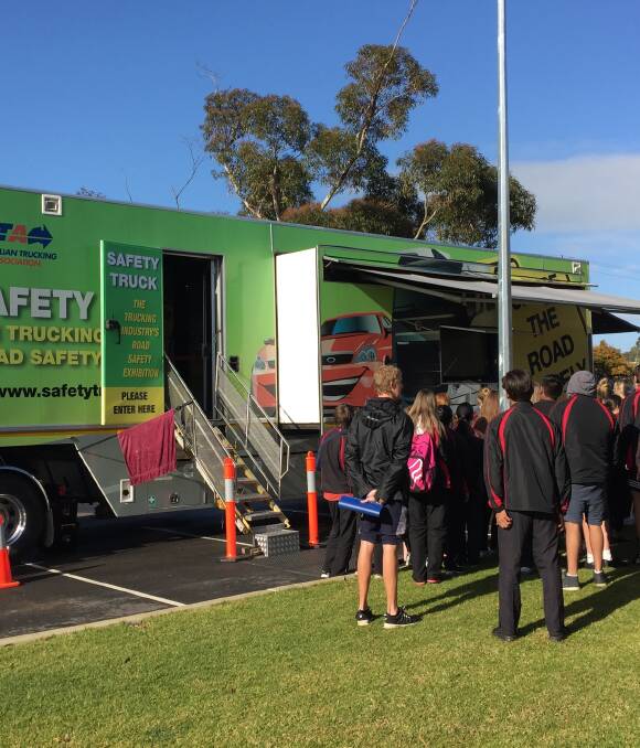 The Road Safety truck in Northam last Thursday  morning. Students were shown how to how to drive safely around heavy vehicles,