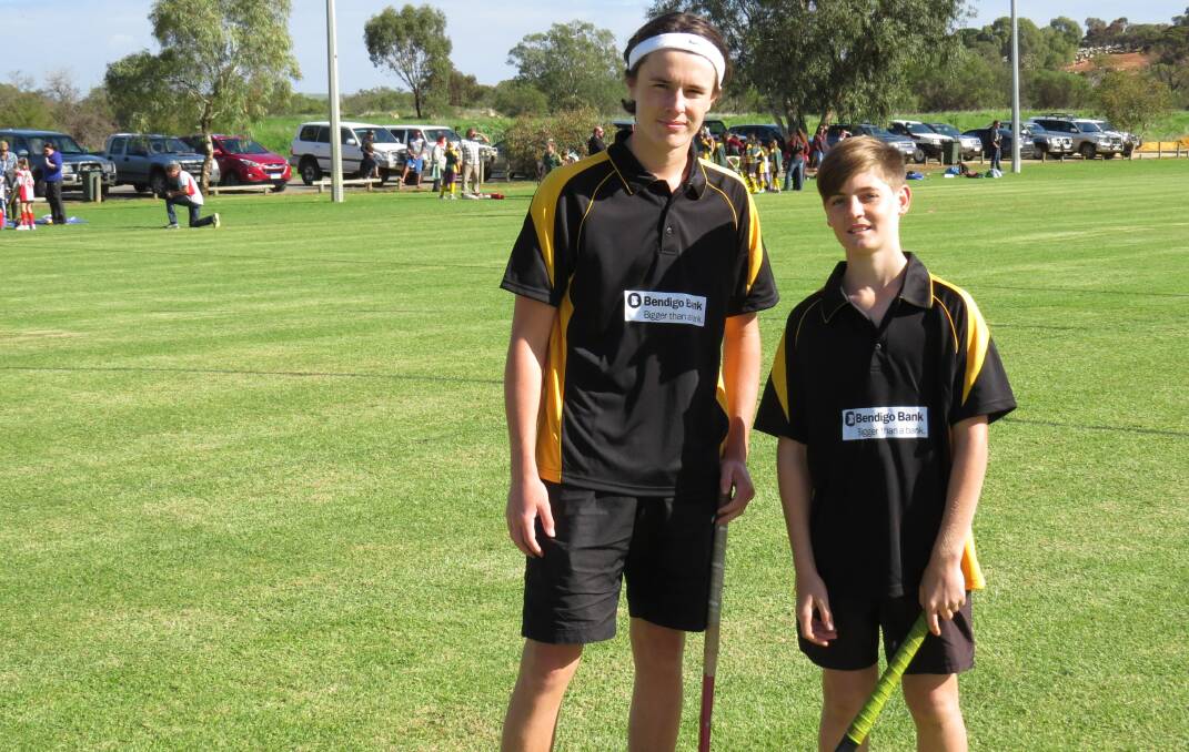 Hockey: Clayton Dickson and Bailey Donegan on the field before their first game of the season for 2016 at Bert Hawke oval, with many in attendance.