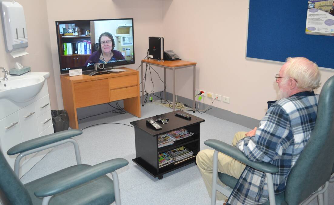 Northam Hospital: Colin using the new teleconference service available to patients suffering from respiratory problems in the Wheatbelt. 