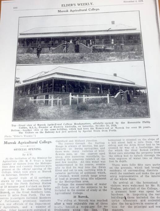History of Muresk Institute: This picture is an excerpt of the Muresk Institute opening story in the Elders Weekly on November 4, 1926.