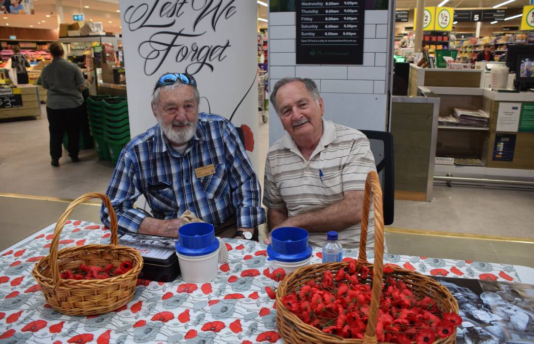 Northam Returned and Services League members Bob Mclachlan and Terry Dyer sold poppies last Friday outside Woolworths in the Northam boulevard. Photo by Carla Hildebrandt.