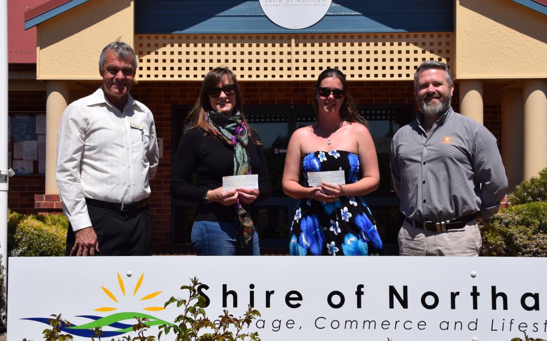 Shire president Steven Pollard, winner Alison Fox, winner Sarah Jackson and Bankwest  representative Ken Thomas after the cheque was handed over. 