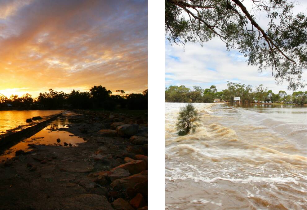 Before and after: The first photo is of the Northam weir on Thursday. The second is from the other side of the weir, two days later on Saturday. Photos: Karen Morgan