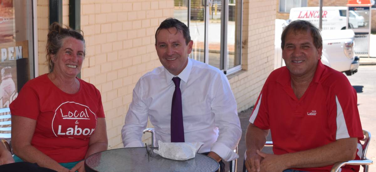 Moore Labor candidate Barni Noughton, Labor leader Mark McGowan and Labor member for the Agricultural region Darren West. 