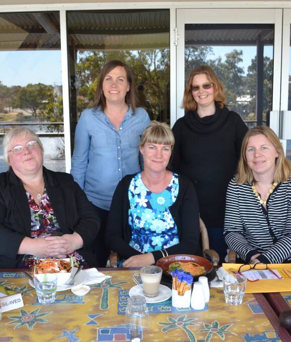Perfect Spring day at Rivers Edge Cafe in Northam, for the HATCHout meetup (L-R): Karen Bain, Anna Dixon, Angie Rowe, Kate Burton and Rhiannon Bristow-Stagg.