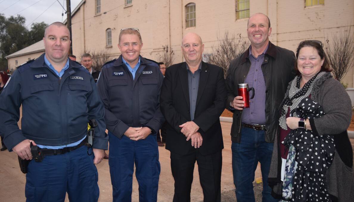 Northam Police acting officer in charge Russell Cowie, Senior Sergeant Geoff Dickson, Cr Terry Little, Cr Chris Antonio and wife Nicki. 