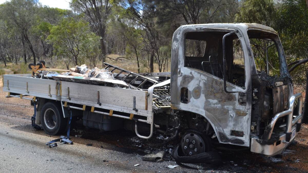 Fire aftermath: The truck after the incident shows ladders, blankets and insulation incinerated.