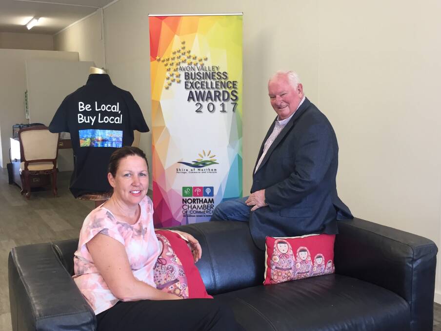 Northam Chamber of Commerce chief executive officer Esther Bliss and president Paul Tomlinson at the new shop on Fitzgerald Street in Northam. 