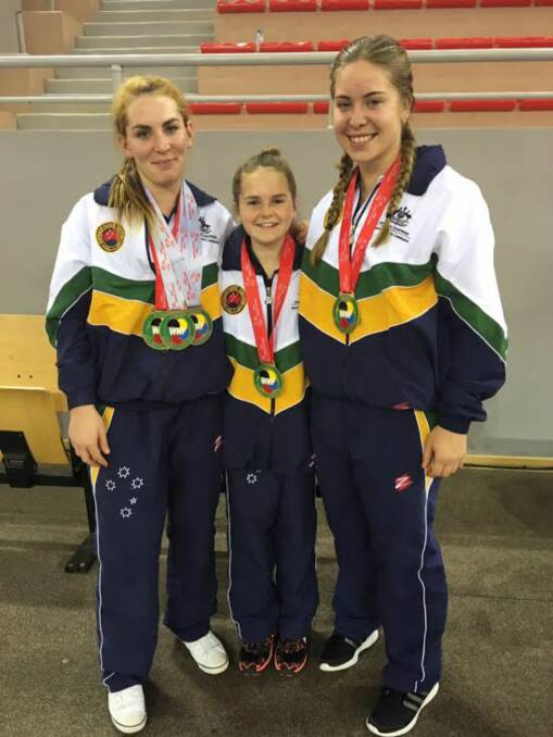 National Winners: Kristina Perrin (left) with Jelena Manuel and Jayme Harken after their Gold medal wins at the Oceania National Championships in New Caledonia.