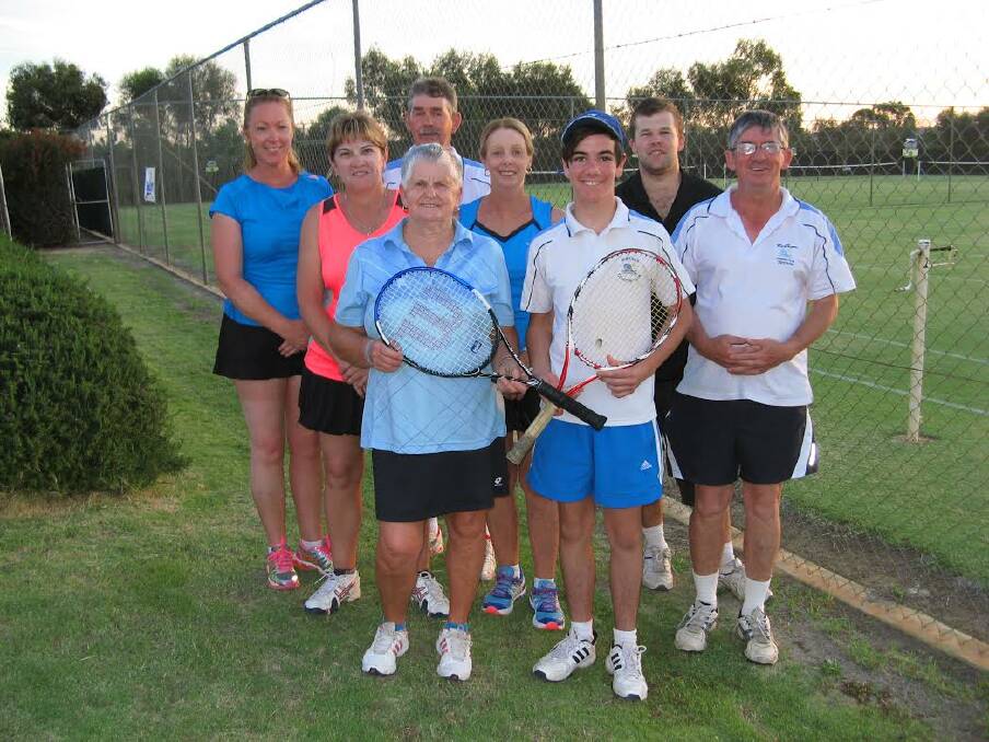Team spirit: Northam Lawn Tennis Club's pennants team for the 2014-15 season: Kirsten Arthur, Cathy North, Beverley Young, Dennis Saunders, Kellie Podmore, Astyn Temby, Reuben Thompson and Alan Smith.