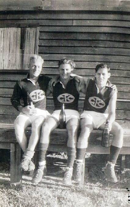 History: Clarry Waldock and Linton and Dick Smith after Goomalling Football Club played Dowerin in the late 1940s. Noted is the traditional win or lose king brown . The Smiths were outstanding players of the 40s with Dick as a rover and Linton in the ruck where, in those days, it was not necessary to be of giant physique.