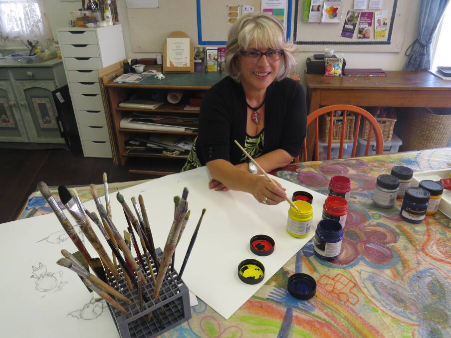 Artistic: Despina Weston prepares for an art class in her Toodyay studio.