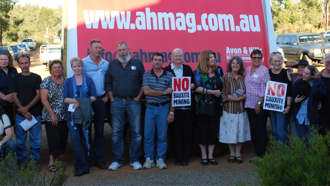 People power: Morangup locals have formed the Avon and Hills Mining Awareness Group (AHMAG) following concern about the development of a bauxite mine near the community. Pictured is AHMAG president Brian Dale, centre, with other members of the group.