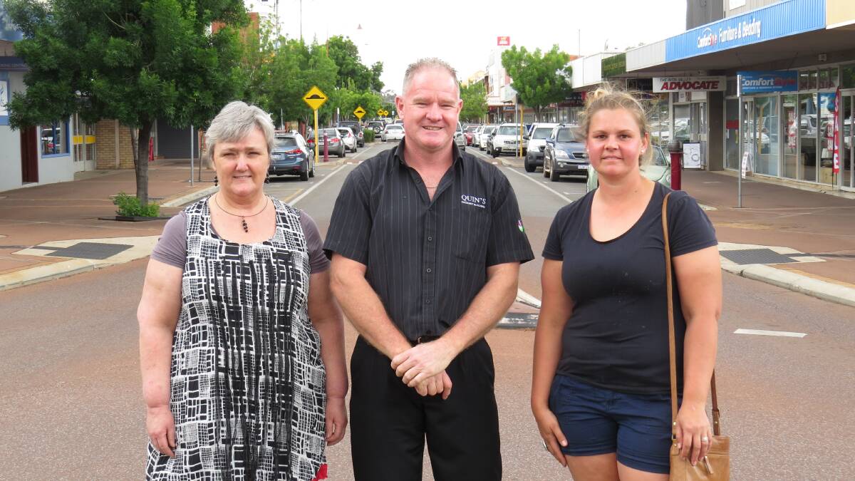 On the street: Wendy Miller of Northam Craft Centre, Andrew Quin of Quin's Gourmet Butchers and Jess Joy of Lucy's Tearooms are participating in
Christmas on Fitzgerald, encouraging the public and other businesses to take part.