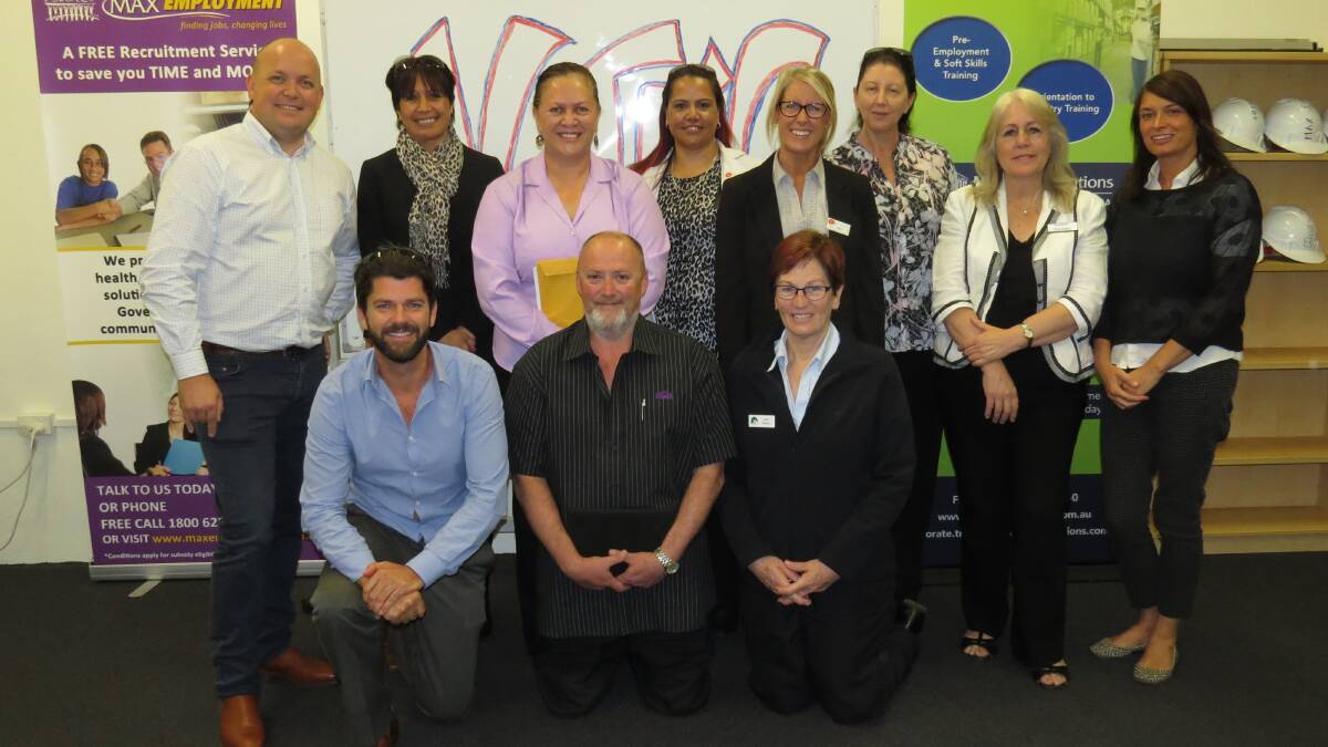 Recruitment drive: Matthew O'Sullivan (Generation One), Paea Ruka (Regional manager MAX Employment), Cerah Pomana (VTEC Mentor), Tracey Councillor (Morris Corp), Holly Dixon (Morris
Corp), Sonia Nightingale (MAX Solutions), Prue Jenkins (CEO Muresk Institute), Nicki Dyson (Area
manager Regional Home Care Services), Russell Carling (Business manager MAX Employment), Paul Buswell (VTEC manager) and Julie Roche (RSU Government of WA Department of Agriculture and Food).