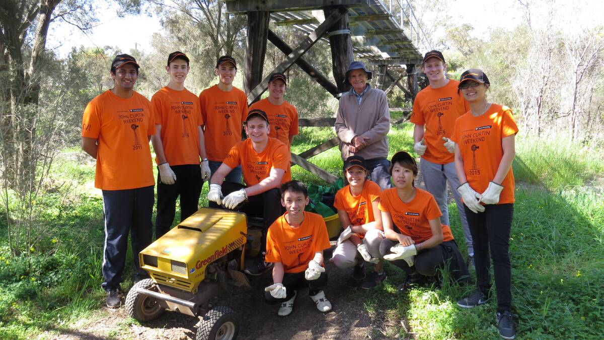 Regional posting: Volunteers from the John Curtin Weekend with Avon Valley Environmental Society's Peter Weatherly last Sunday.