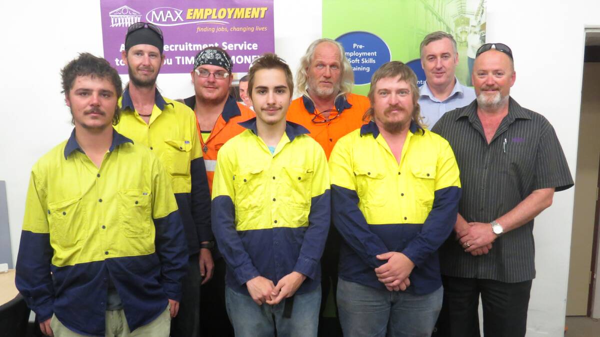 Qualifications: Christopher Sheard, Levi Hirst, Wade Briggs, Merrick Whitwell, John Westberg and Robert Dawe with CERT national manager Mark Haigh and MAX Employment WEX co-ordinator Paul Buswell.