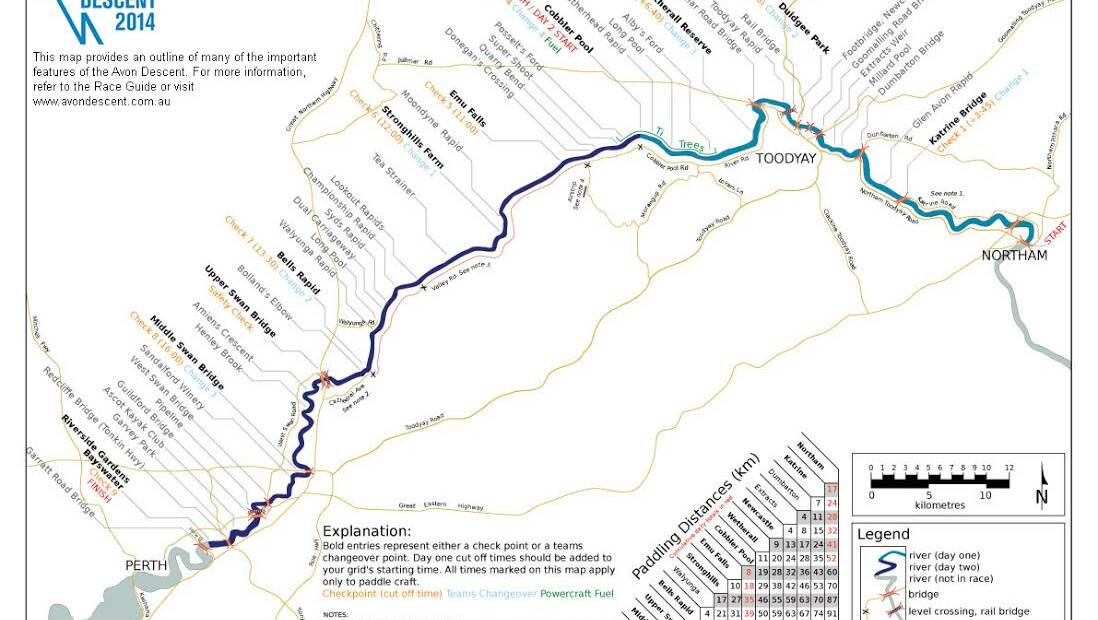 Map: An outline of many of the important features on the Avon Descent.