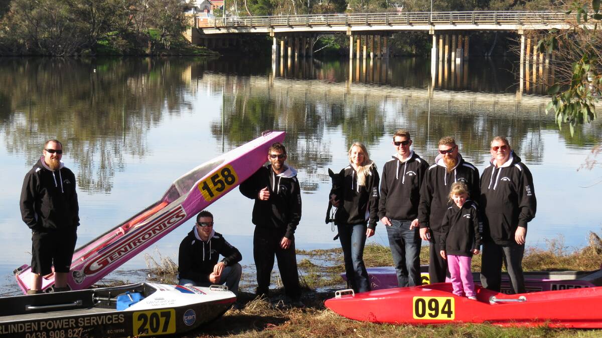 Ready to race: The Avon River Racing Team Chris Battista, Danny Fraser, Brad Watson, Rheana Bijl, Carl Della, Andrew Rowe, Colyn Rowe and Abbie.