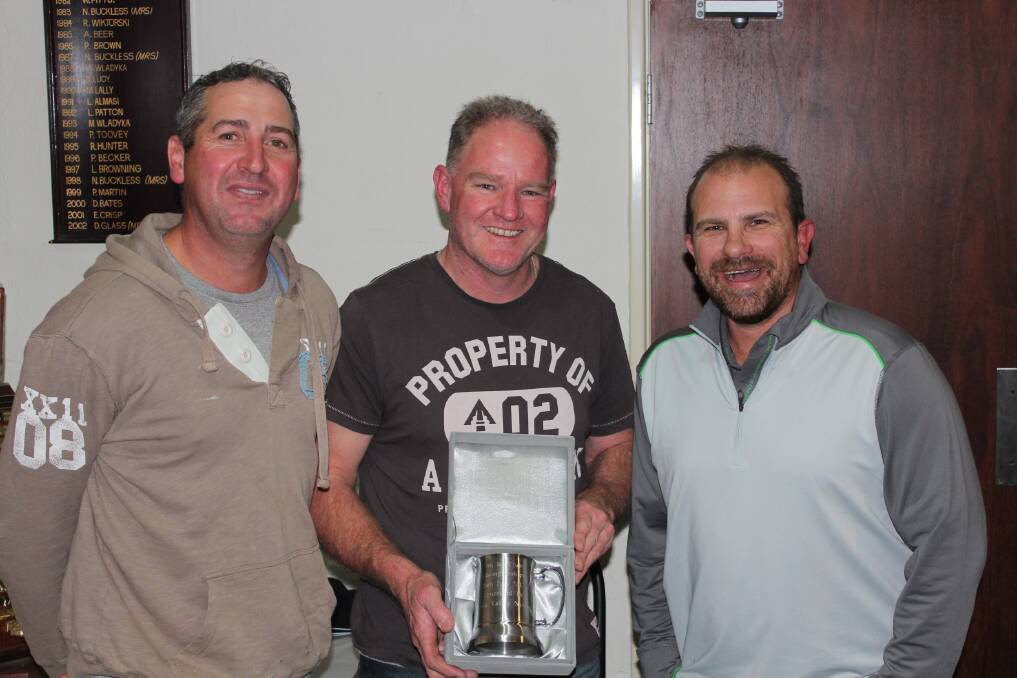 July monthly mug: third place Matt Woods, winner Andrew Quin and runner-up Brad Parker. Photo: supplied.