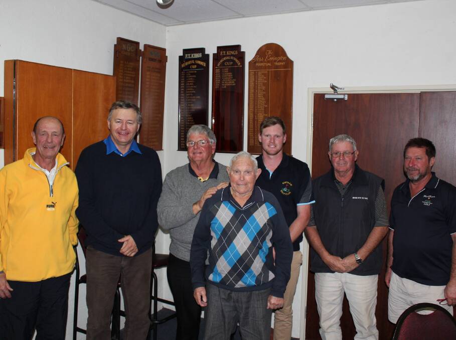 Weekend winners: Steve Dinka, Geoff hall, Bob Allert, Ron Pitts, Daniel Negus, Brian Gogan and Peter Bray together at the Northam Country Club rooms.
