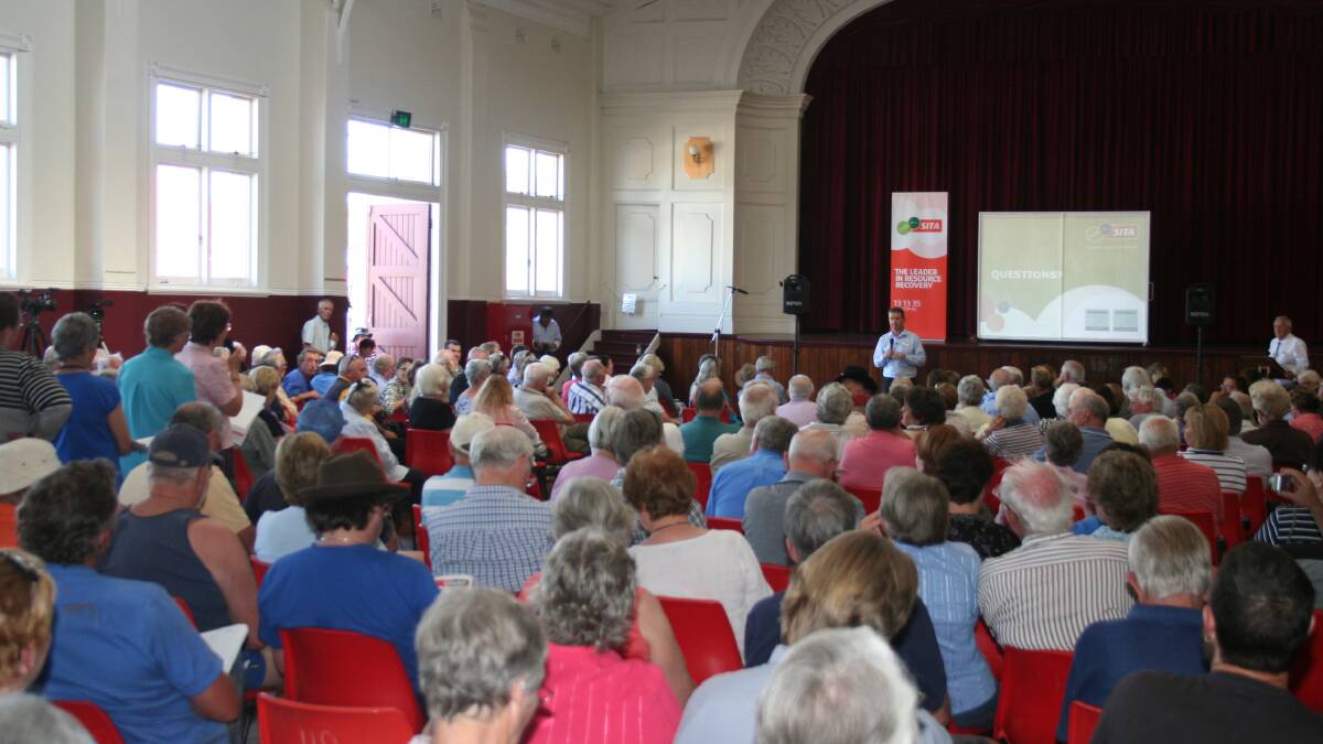 Question time: A full house inside the York Town Hall with SITA Australia’s Nial Stock at the front.