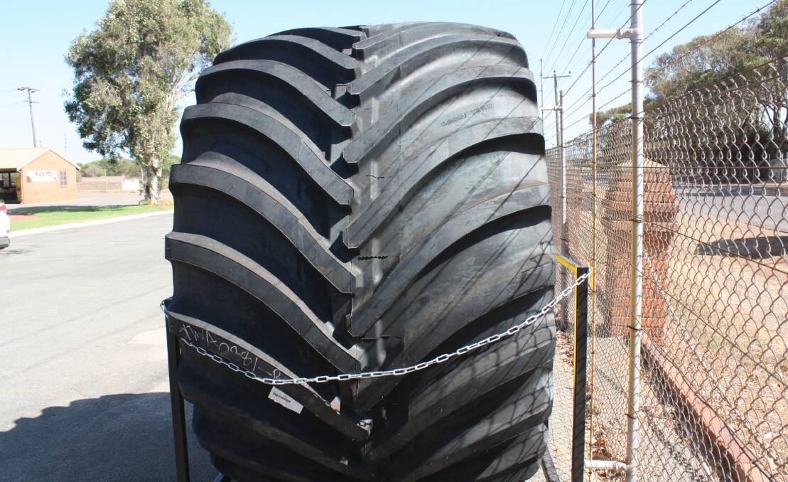 This is the world's largest agricultural tyre ... a Titan LSW 1400/30R46. It's on display at AFGRI Equipment's Geraldton dealership and will be displayed at agricultural shows and machinery field days during the year.