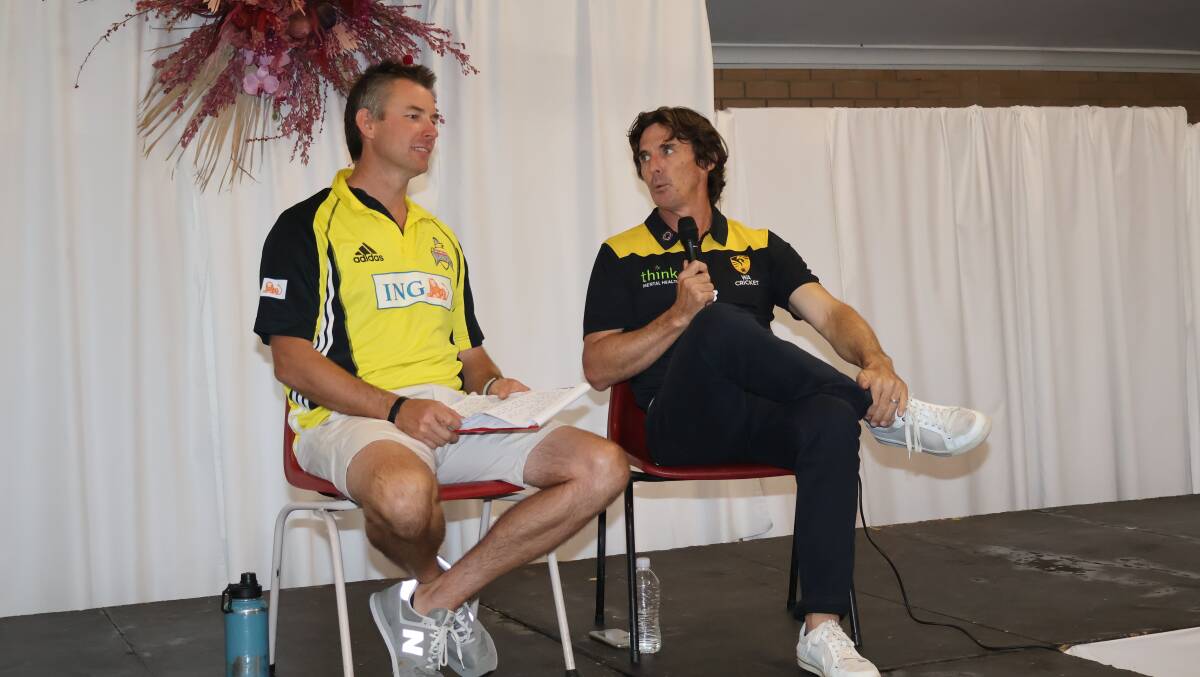 Williams local and former WA Country cricket representative Rodney Ford (left), led the Q&A session with former Australian cricketer and Williams local Brad Hogg during the day.