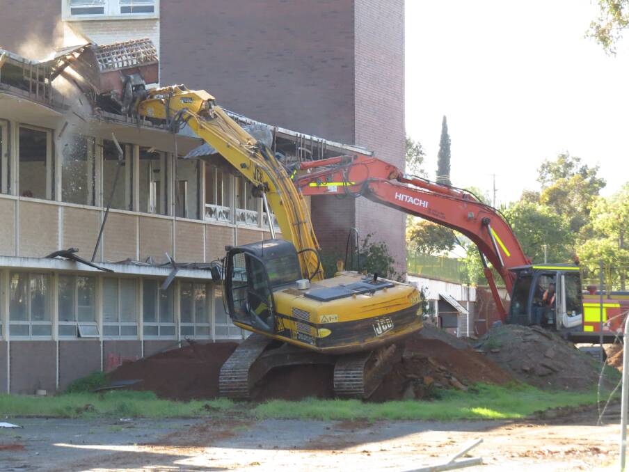 Work: Demolition taking place on the lower levels of the old Northam Hospital. The demolition of the site will be a gradual collapse with no explosions or implosions taking place.
