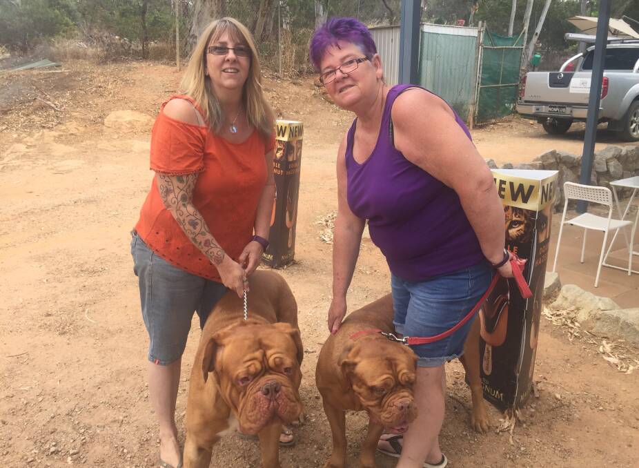 Jane Seeley and Maurine King with Jane's dogs outside the Clackline General Store that will hold the community markets this Saturday.