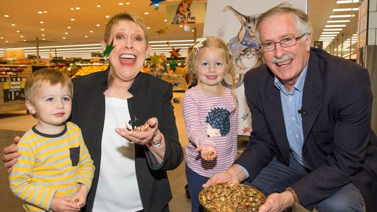 Mem Fox, Author of Possum Magic with Royal Australian Mint CEO, Ross McDiarmid launching the limited edition Possum Magic $2 coins at Woolworths.