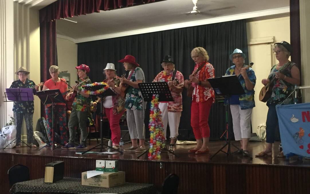Entertaining show: Ukulele musicians from York recently played for the Northam Over 60's Group at the Northam RSL Club. Photo by Carla Hildebrandt. 