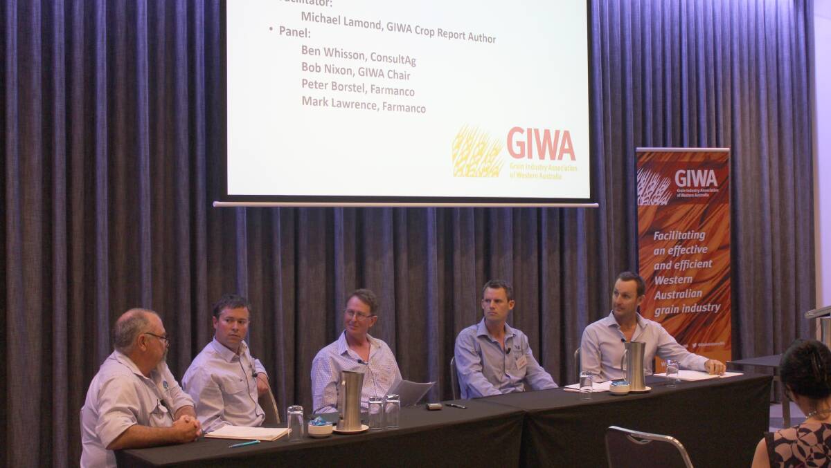 Farmanco agronomists Peter Borstel (left) and Mark Lawrence, Grains Industry Association of Western Australia (GIWA) crop report author Michael Lamond, ConsultAg agronomist Ben Whisson and GIWA chairman Bob Nixon led discussions on the 2017 season at GIWA's Seeding Success event last week.
