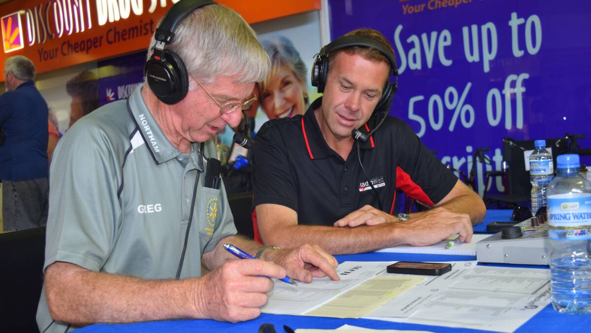 2016 Auction: Rotary Radio Auction coordinator Greg Verlinden with RadioWest presenter Brian French who hosted a live broadcast from the centre. 