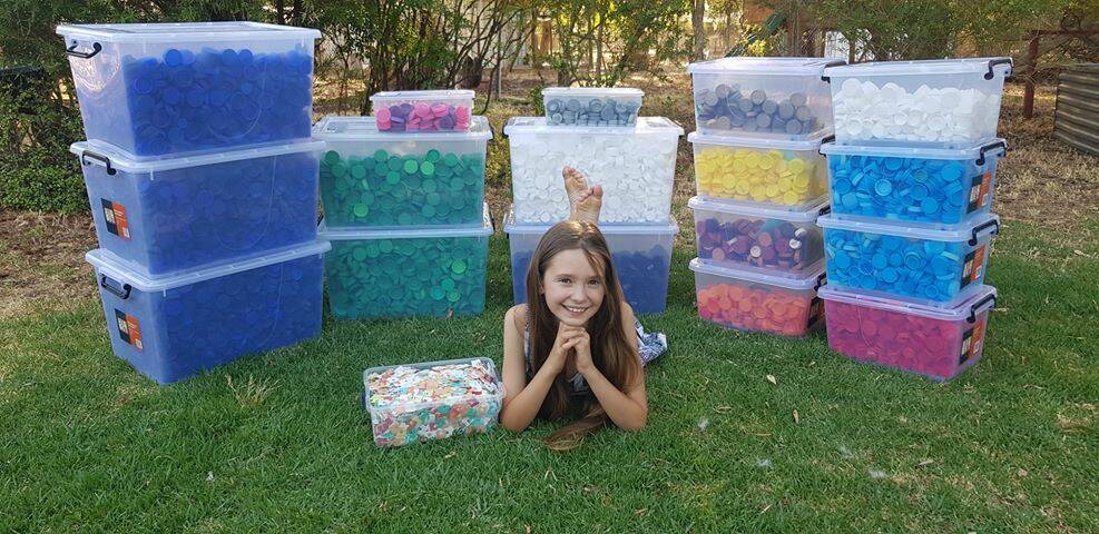Success: Northam Primary School student Makayla Smith has organised the collection of more than 23,000 plastic lids. Photo: Supplied.