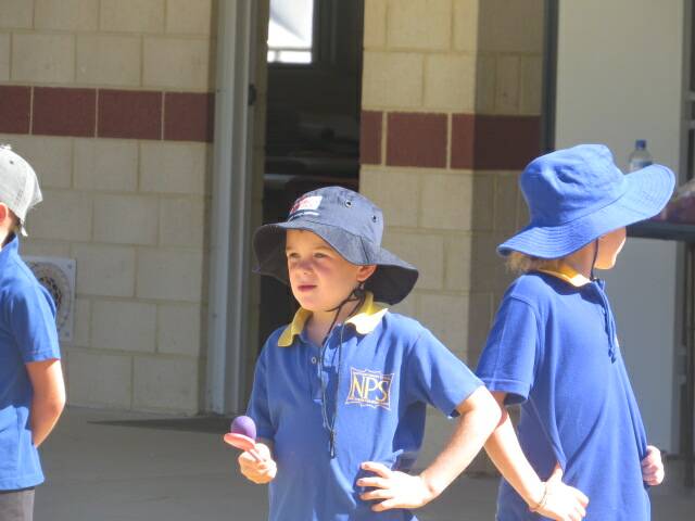 Northam Primary School Student Edge waiting for his turn in the egg and spoon race.