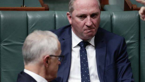 Deputy Prime Minister Barnaby Joyce and Prime Minister Malcolm Turnbull during question time last week. Photo: Alex Ellinghausen