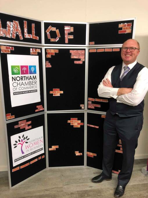 Ideas man: Northam Chamber of Commerce president Michael Ryan with the Wall of Ideas. Photo: supplied.