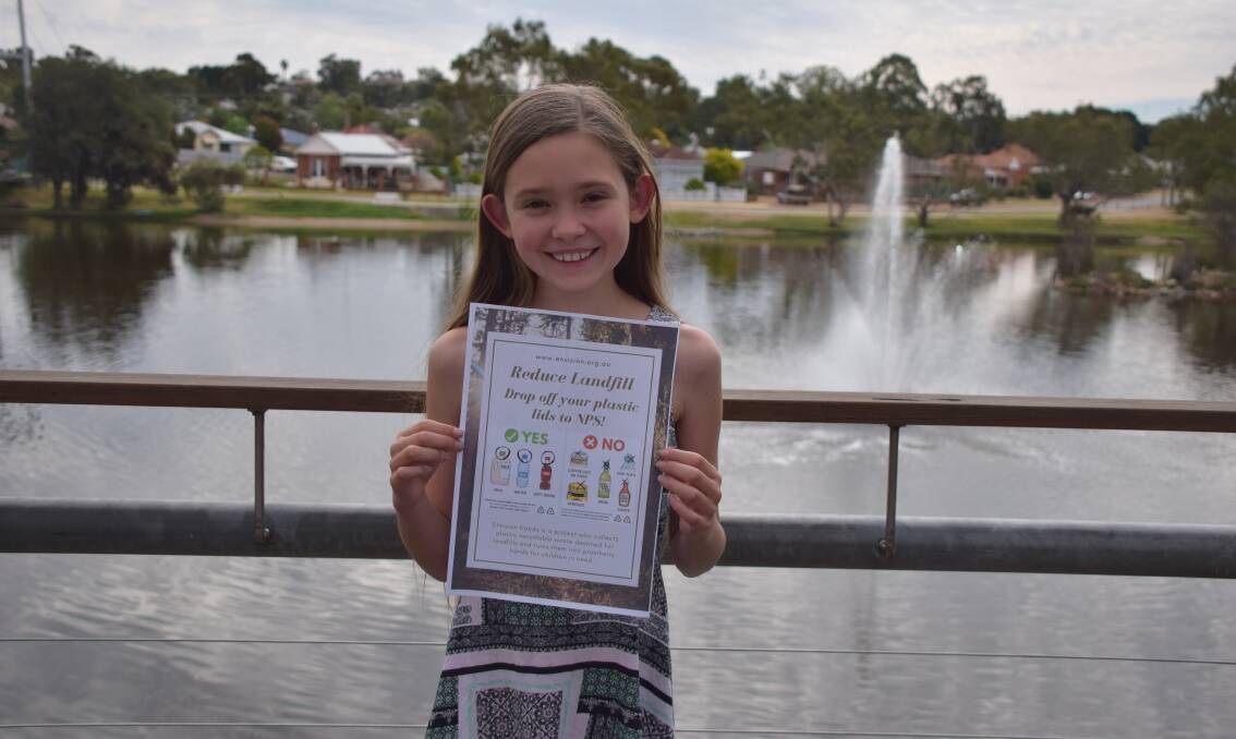 Community minded: Northam Primary School student Makalya Smith has started a collection point for recycled bottle lids to be used to make prosthetic limbs for kids. Photo: Eliza Wynn.