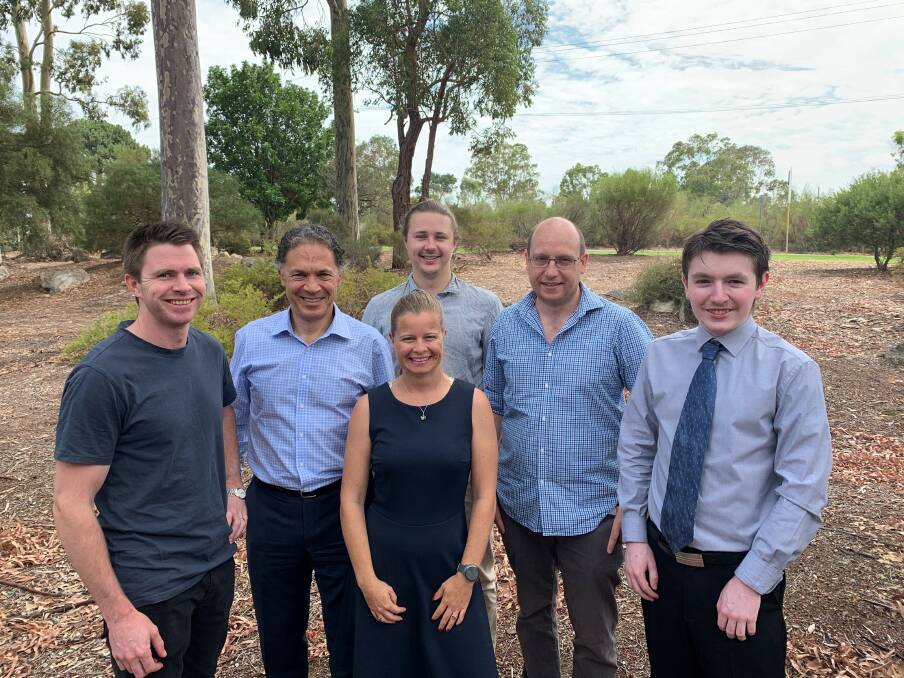 WA business participants in evoke AG - Rob Kelly, LIVEstock Pricing, Sophie de Meyer, MALDI-ID, Myles Barnard, Urbotanica, John McGreadie, Laconik and Brendan Jackson, MALDI-ID, with Peter May, of the Department of Primary Industries and Regional Development (second from left).