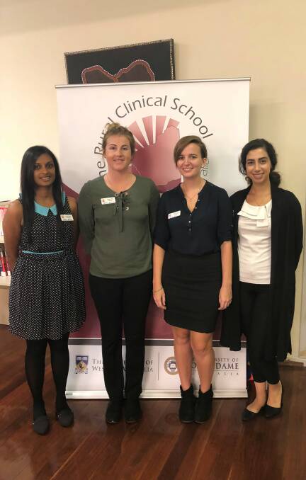 Gaining experience: Nyomi Uduman, Teegan Garner, Kimberly Willcocks and Vanessa Khouri have all come to Northam as apart of the Rural Clinical School for their second last year of their medical degrees. Photo: Eliza Wynn.