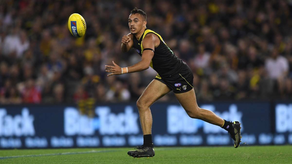 Stack attack: Northam raised Richmond Tigers rookie Sydney Stack racked up 18 disposals at Optus Stadium on the weekend. Photo: AAP/Julian Smith.