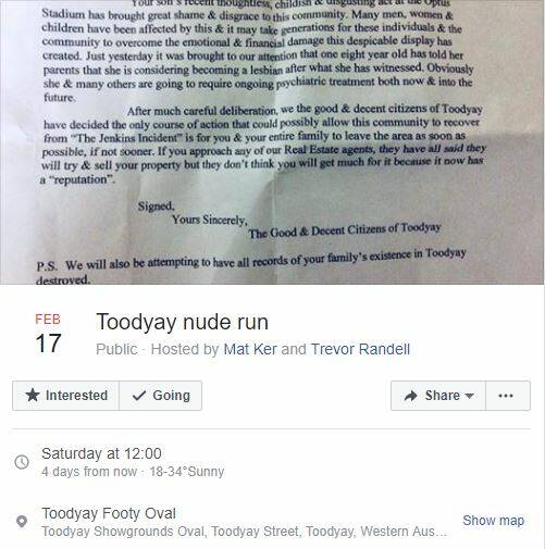 Mat Ker and Trevor Randell created a Facebook event called ‘Toodyay nude run’ which has since gone viral.
