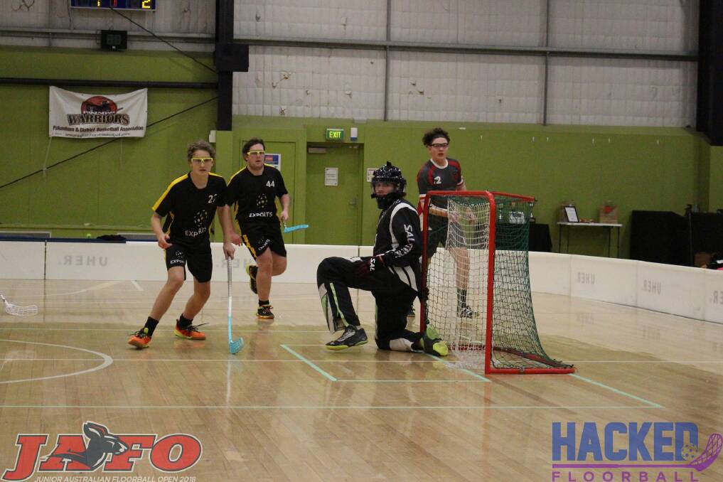 A keeper: Harry Sargeant, in the goals, has been selected to represent Australia in the under 19s Australian men’s floorball team. Photo: Suplied.