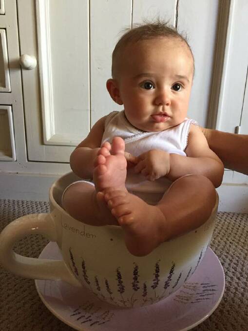 "Cancer is not everyone’s cup of tea": Baby Hendrix posing for Australia's Biggest Morning Tea. Photo: Dianne Tinetti.