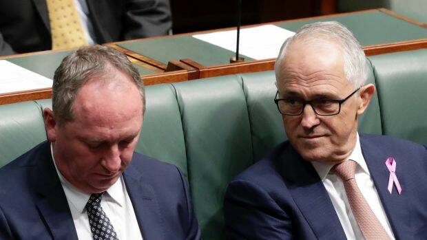 Deputy Prime Minister Barnaby Joyce and Prime Minister Malcolm Turnbull. Photo: Alex Ellinghausen