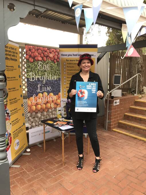Awareness boost: Cancer Council WA Wheatbelt education officer Melissa Pickering promoting  the National Bowel Cancer Screening Program at the ‘ Balance for Better’ International Women s Day Event at Toodyay CRC on Friday, March 8. Photo: Supplied.