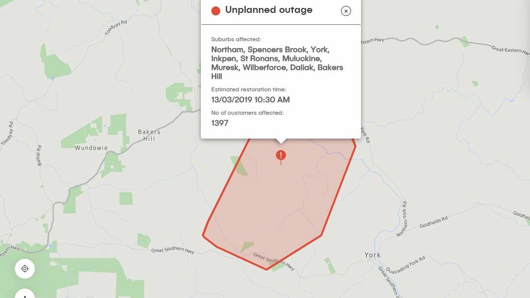 Unplanned power outage affecting Northam and York households