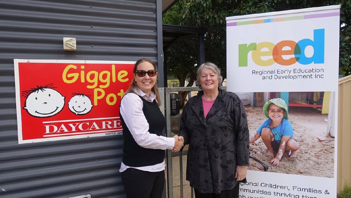 Wheatbelt focus: Giggle Pots Day Care president Robyn Crombie and REED board chairperson Helen Creed in June this year. Photo: Supplied.