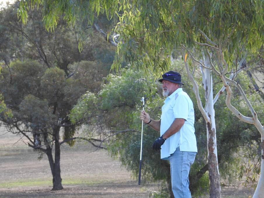 Lining up: Gary Balt, winner of the AFL Golf Day event, contemplating his shot on No. 4. Photo: Supplied.